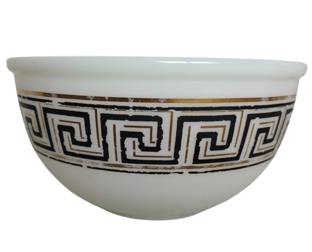 VINTAGE FIRE KING ANCHOR HOCKING MIXING BOWL BLACK GOLD GREEK KEY